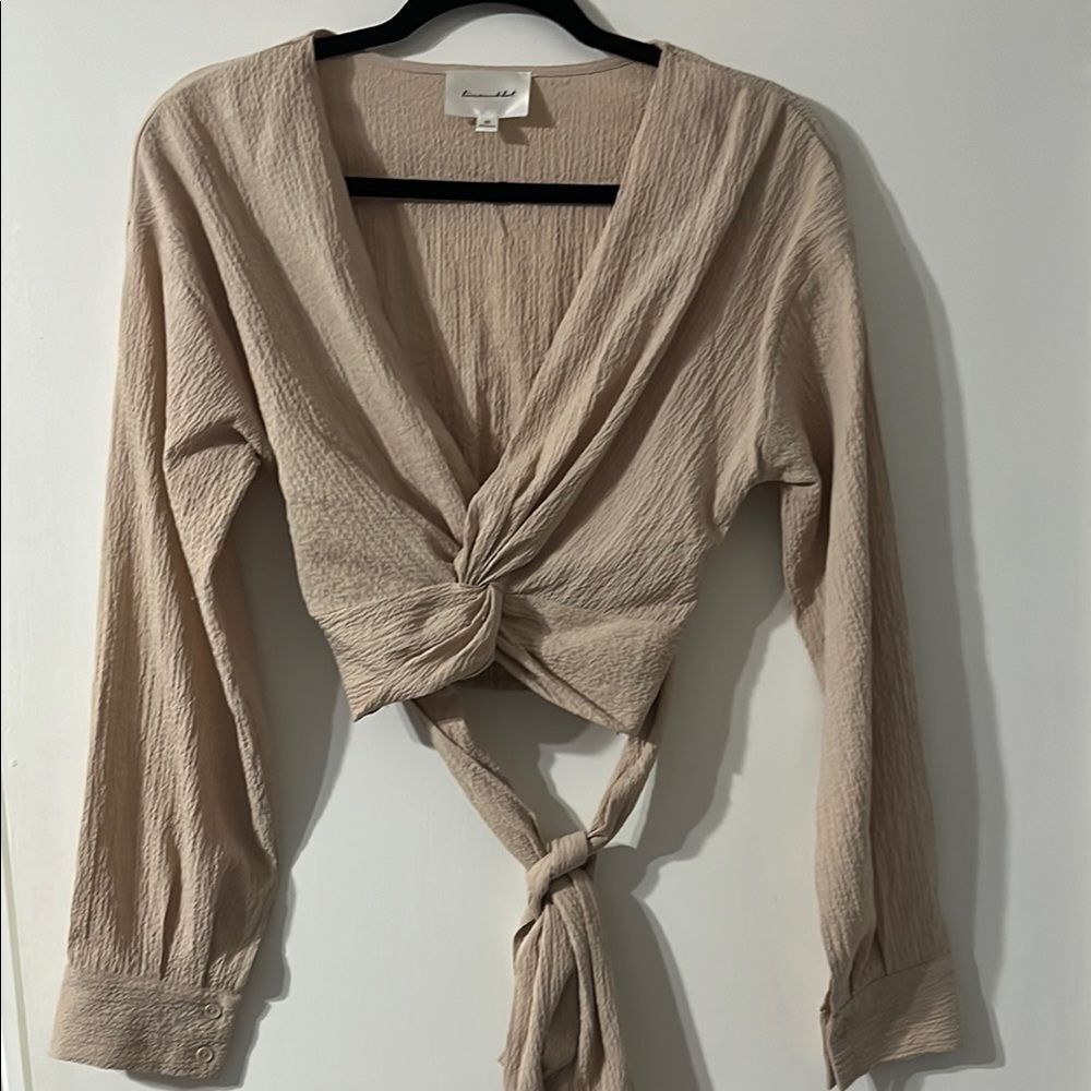 Line & Dot Tan Tie Back Fitted Blouse